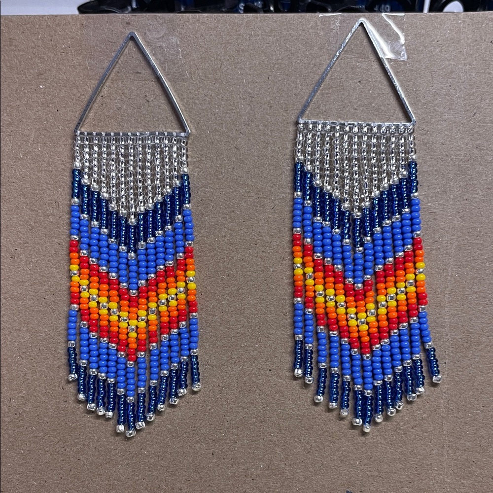Colorful Beaded Chevron Earrings- Handmade